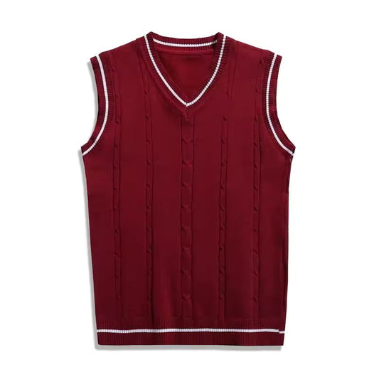 Women V Neck Sweater Vest Thick Sleeveless Spliced Casual Pullovers Solid Straight Jumpers Elegant Lady Knit Waistcoat Regular