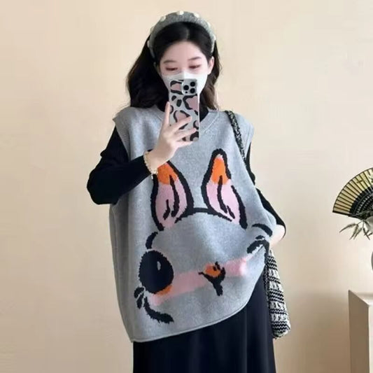 Single-piece Versatile 2025 Spring New Round Neck Loose Korean Style Fashion Cute Sweet Loose Knitted Sweater Vest