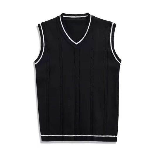 Women V Neck Sweater Vest Thick Sleeveless Spliced Casual Pullovers Solid Straight Jumpers Elegant Lady Knit Waistcoat Regular